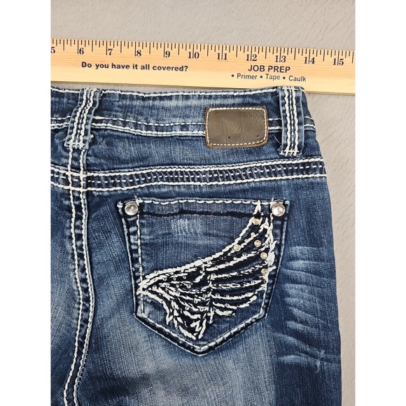 PJ PETROL Jeans Women's 27x30 Mid Rise Boot Cut Thick Stitch Embellished - Picture 6 of 7